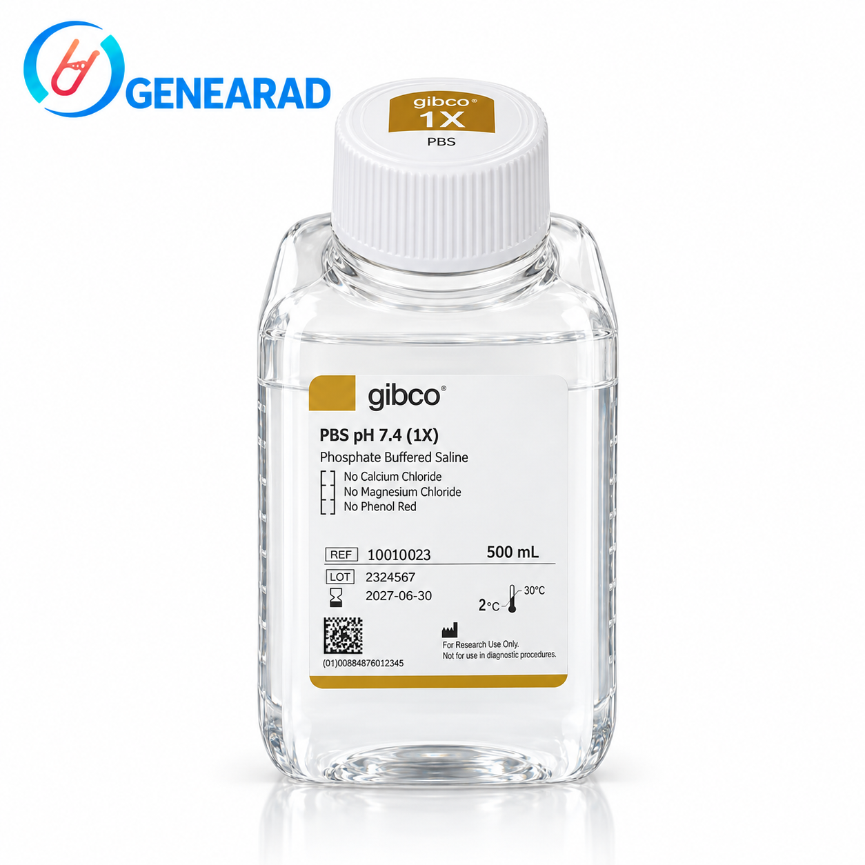 pbs-gibco-10010023-500ml محلول PBS گیبکو 10010023 حجم ۵۰۰ میلیلیتر pH 7.4